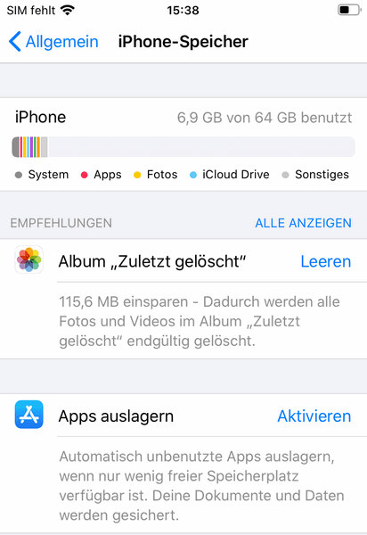 PC zeigt nicht alle Bilder vom Handy an: iPhone Speicher Kapazität prüfen