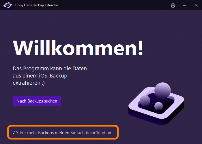 Zugriff iCloud in CopyTrans Backup Extractor
