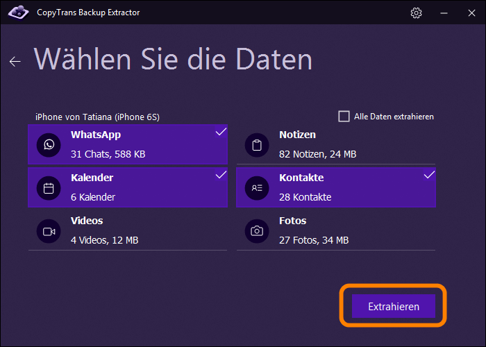 Wählen Sie die Daten zum Extrahieren aus