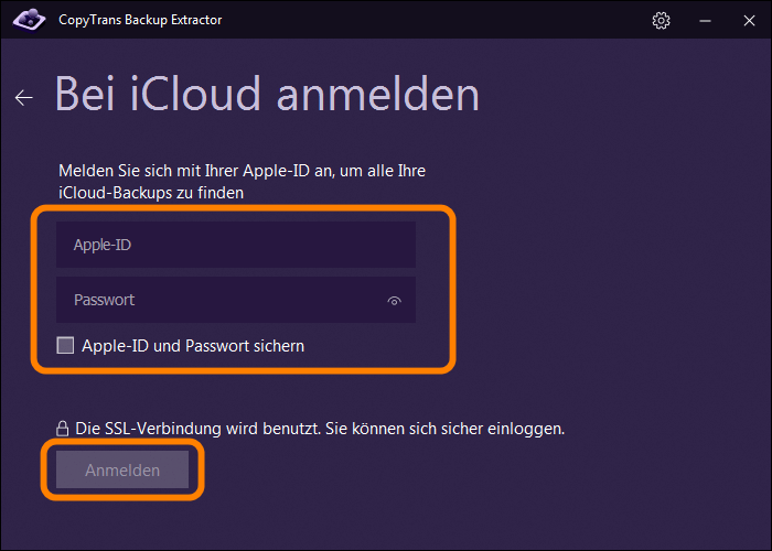 Melden Sie sich bei iCloud an