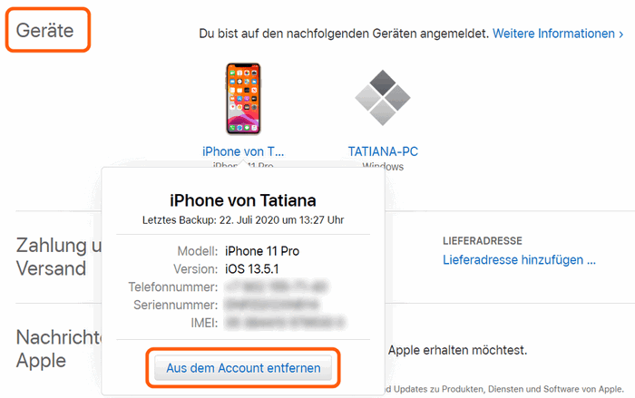 iPhone von der Liste entfernen