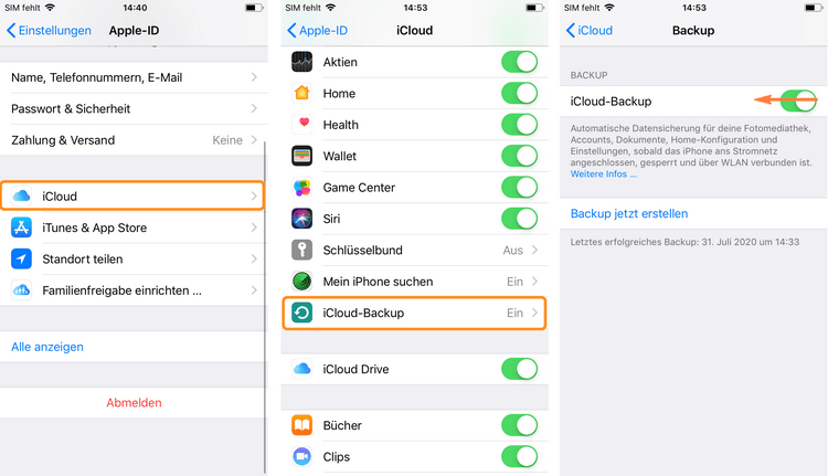 iCloud-Backup deaktivieren