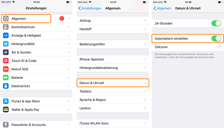 Datum und Uhrzeit auf dem iPhone automatisch einstellen