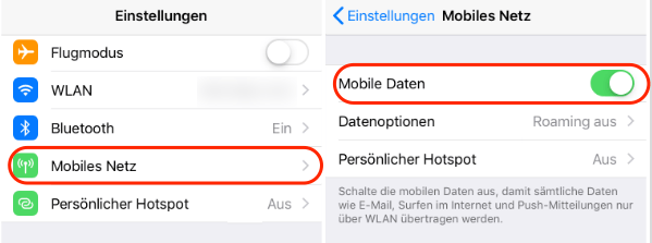 Verbindung zu iCloud nicht möglich iPhone: Mobiles Netz am iPhone aktivieren