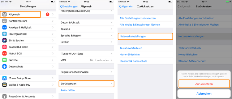 Netzwerkeinstellungen auf dem iPhone zurücksetzen