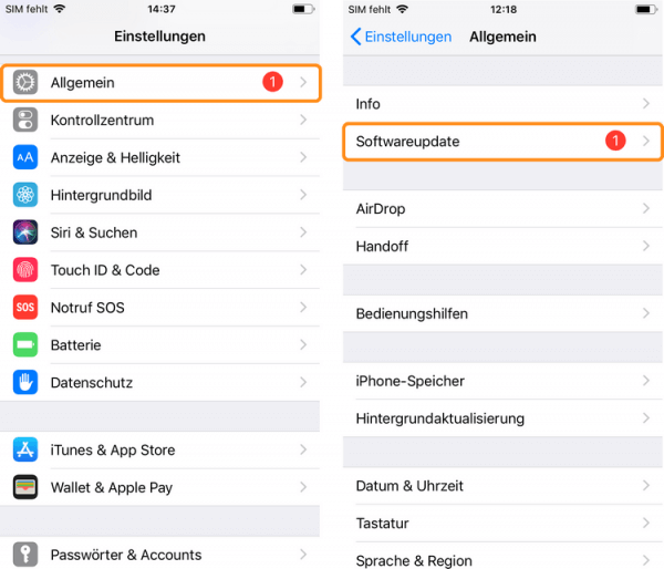 Softwareupdate am iPhone