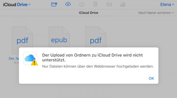 Fehler: keine Ordner in iCloud