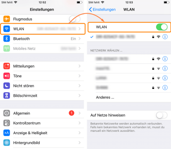 WLAN auf Ihrem iPhone einschalten