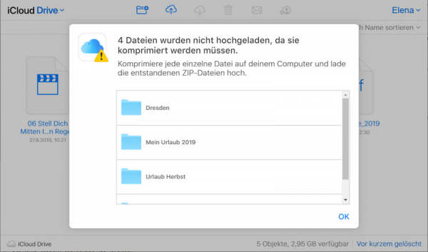 Dateien auf iPhone übertragen: Ordner in iCloud