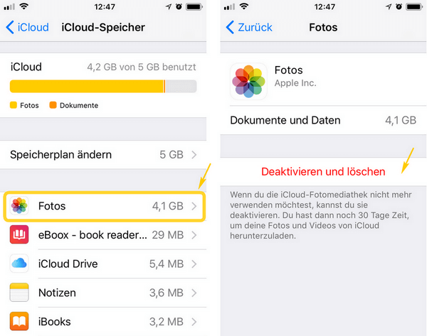 iCloud Speicher Fotos löschen