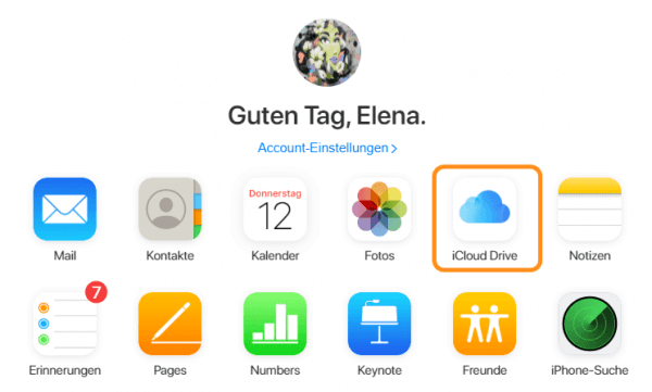 iCloud Drive auf der Webseite auswählen