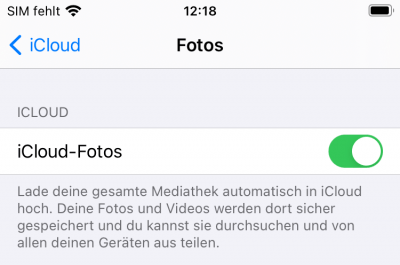 Die Option iCloud Fotos ist aktiviert