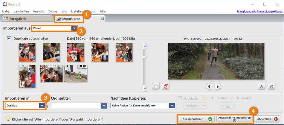 iPhone Bilder mit Picasa auf PC kopieren