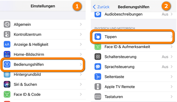 iOS Screenshot via Bedienungshilfen erstellen