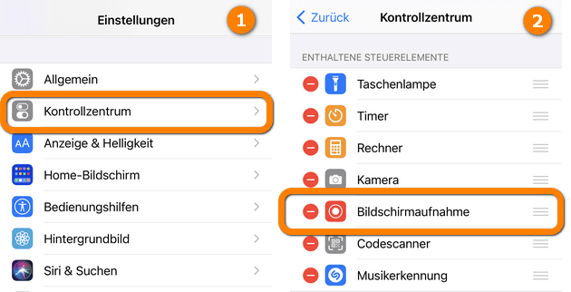 iPhone Bildschirmaufnahme einrichten