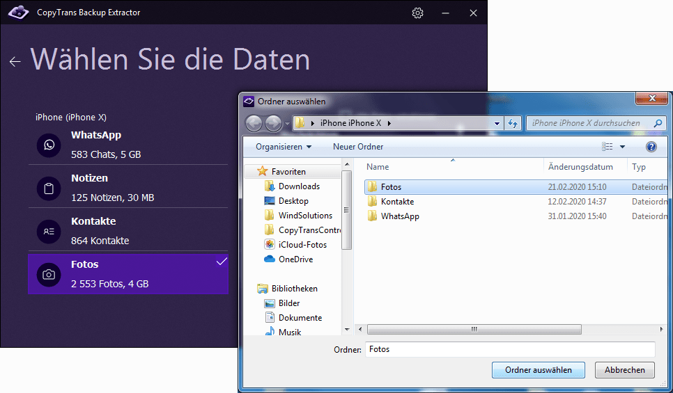 Bilder aus Backup auf PC rausziehen und sichern