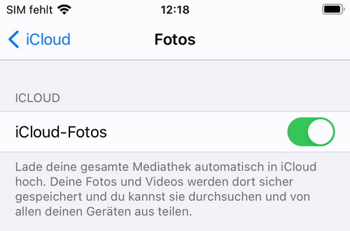 iCloud-Fotos am iPhone aktiviert