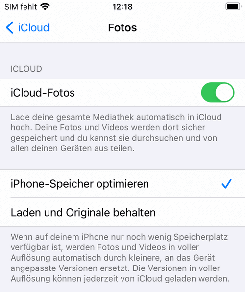 Einstellung: iPhone-Speicher optimieren