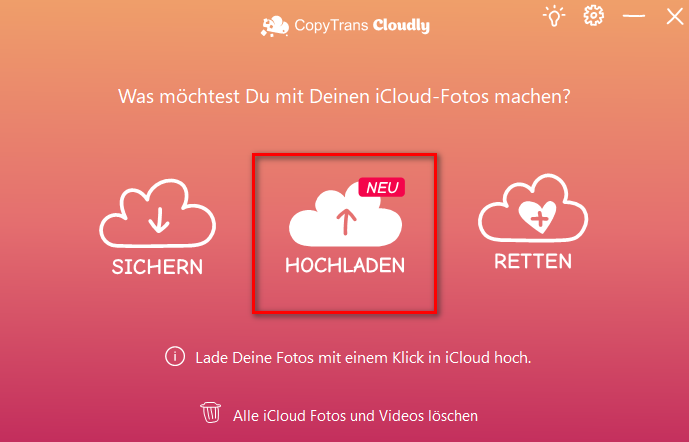 Hochladen-Button in CopyTrans Cloudly