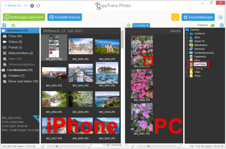 Live Fotos von PC auf iPhone übertragen ohne iTunes