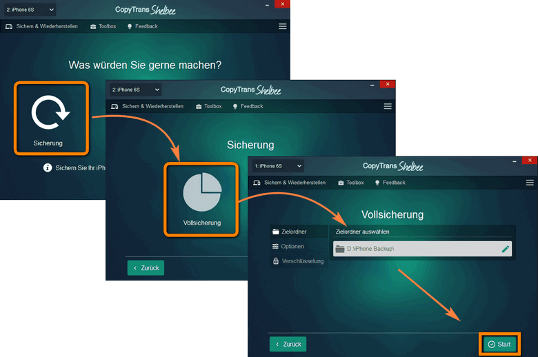 iPhone Backup mit CopyTrans Shelbee