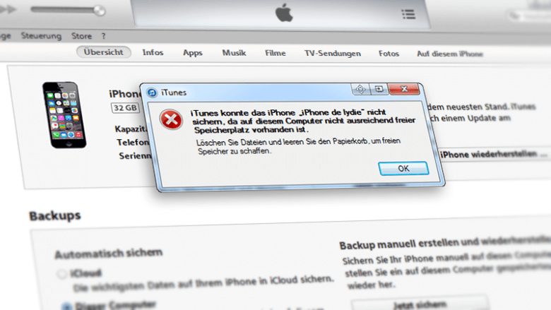 iPhone Backup nicht möglich zu wenig Speicherplatz