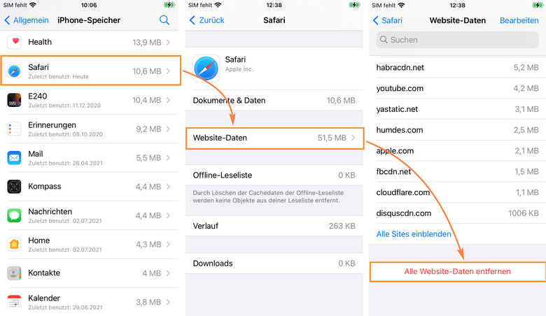 Safari Cache löschen iPhone