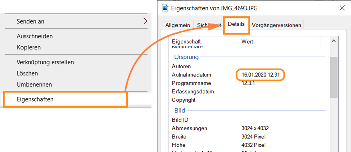 Bilder Metadaten am PC überprüfen