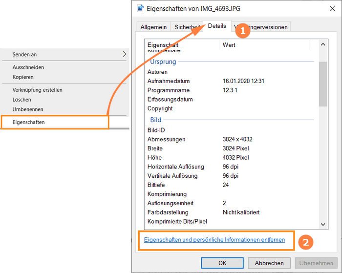 EXIF Daten löschen