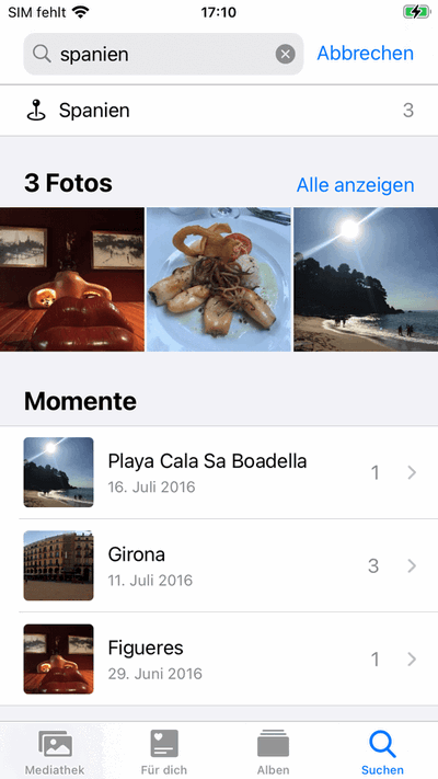 Fotos nach Aufnahmeort am iPhone suchen