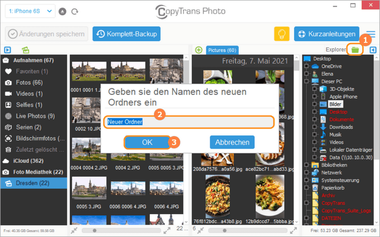 PC-Ordner im Programm CopyTrans Photo erstellen