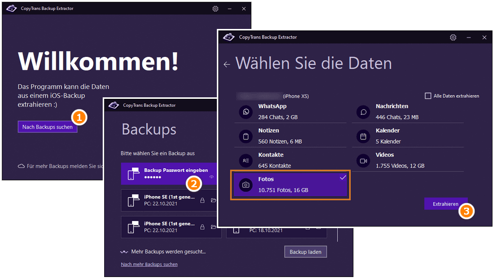 Backup Daten extrahieren