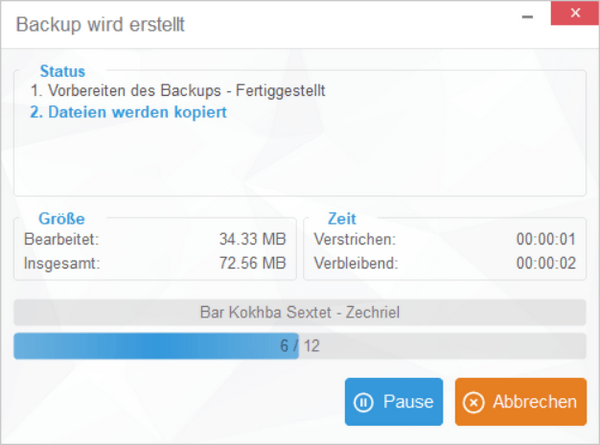 Musiksicherung wird ausgeführt