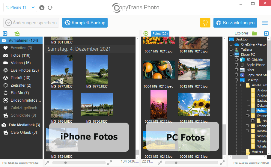 Bilder von iPhone auf Windows mit CopyTrans Photo