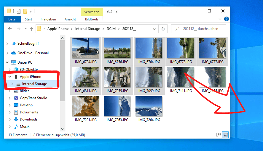 Bilder von iPhone auf PC mit Windows Explorer