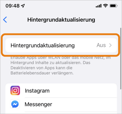 iPhone reagiert langsam - Hintergrundaktualisierung deaktivieren