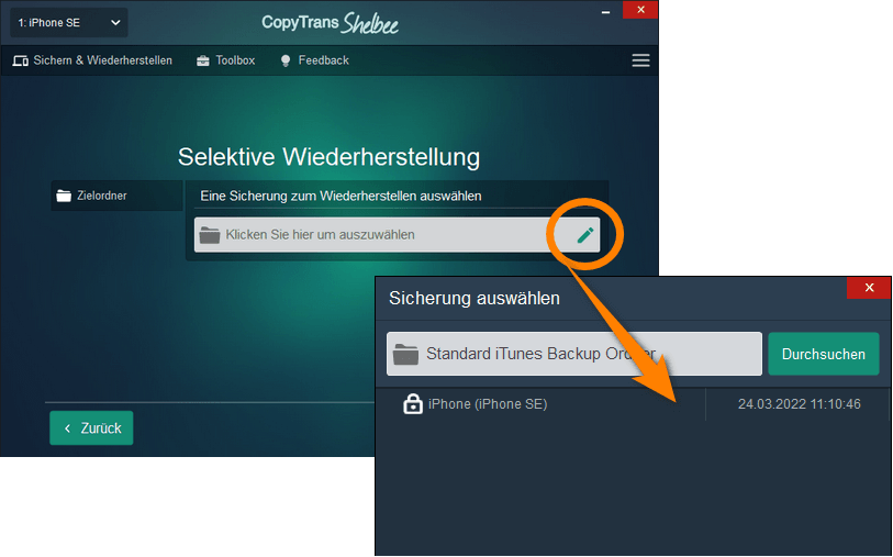 iPhone älteres Backup wiederherstellen