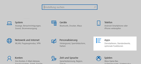 Apps in den Windows-Einstellungen