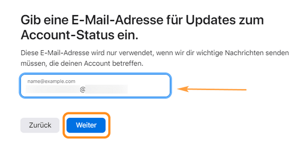 E-Mail-Adresse eingeben, um iCloud löschen zu lassen