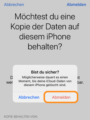 Bestätigen Sie, dass Sie sich von iCloud abmelden