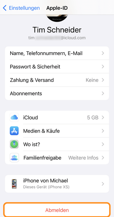 iCloud Konto von Gerät entfernen