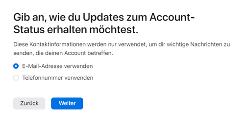 Wählen Sie aus, wie Sie Updates zu Ihrem Kontostatus erhalten