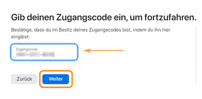 Geben Sie den Zugangscode ein, um iCloud zu löschen