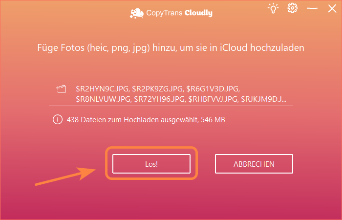 Fotos mit Copytrans Cloudly hochladen