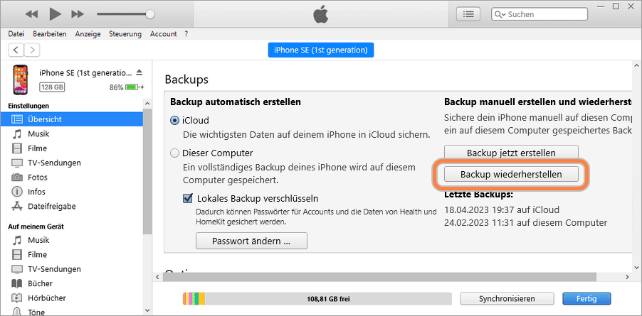 iPhone wiederherstellen iTunes kostenlos