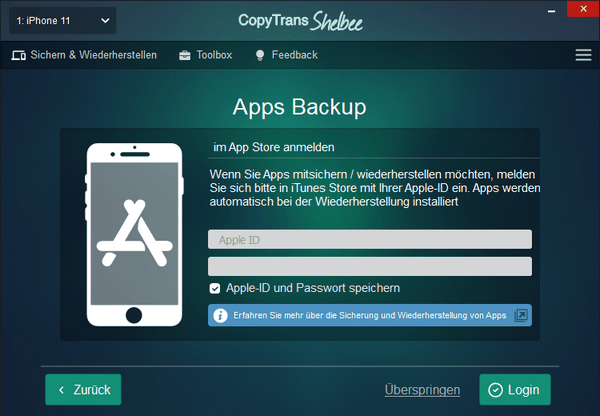 Backup erstellen iPhone Apple ID eingeben
