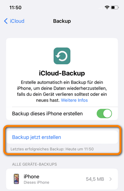 iCloud Backup jetzt erstellen