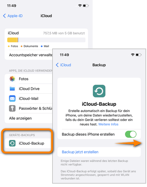 iCloud Backup aktivieren Einstellungen