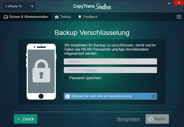 iPhone Backup erstellen mit dem Passwort