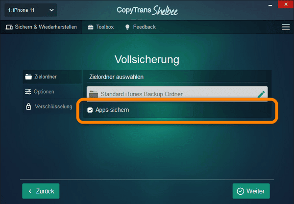 Backup iPhone mit Apps erstellen